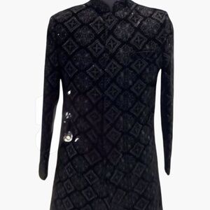 VTG Velvet black monocrome black Sherwani jacket with sequins